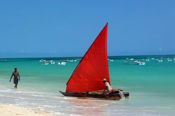 Kizimkazi Plajı ve avdan dönen balıkçılar, Zanzibar, Tanzanya